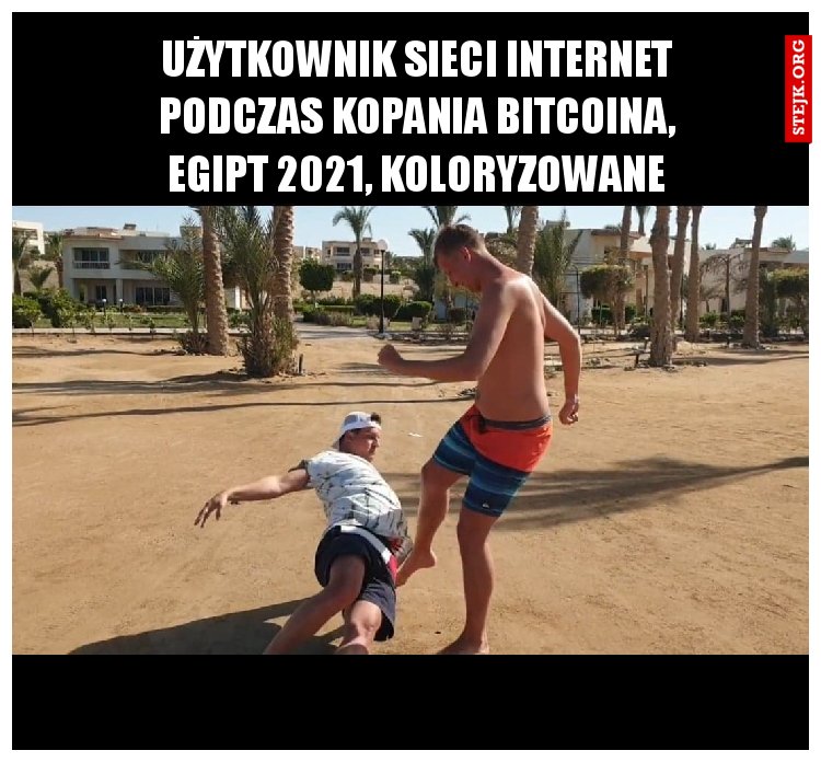 Użytkownik sieci internet podczas kopania bitcoina, egipt 2021, koloryzowane