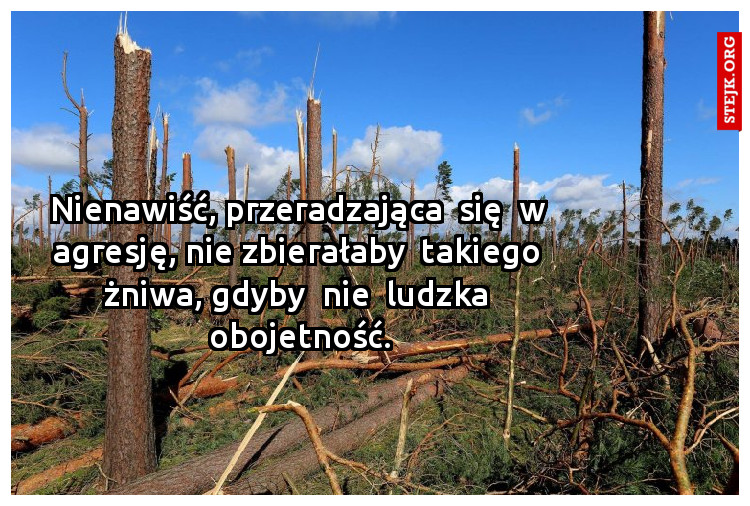 Nienawiść, przeradzająca  się  w  agresję, nie zbierałaby  takiego  żniwa, gdyby  nie  ludzka  obojetność.