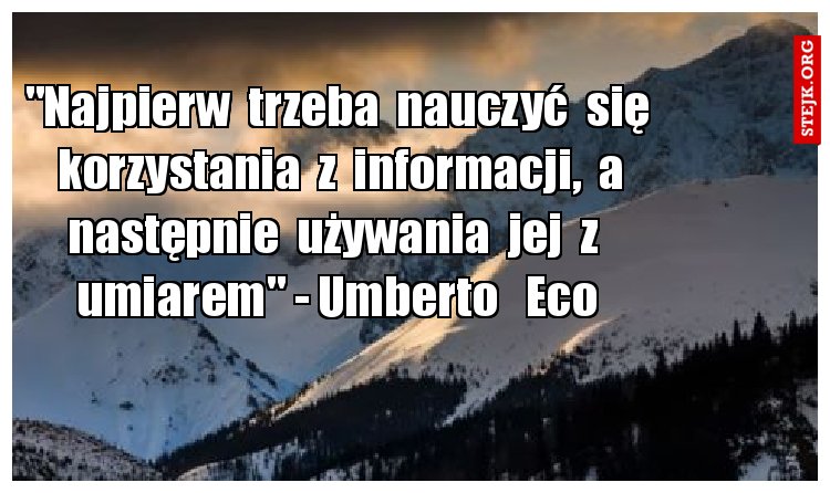 "Najpierw  trzeba  nauczyć  się  korzystania  z  informacji,  a następnie  używania  jej  z  umiarem" - Umberto   Eco