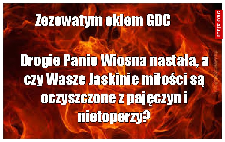 Drogie Panie Wiosna nastała, a czy Wasze Jaskinie miłości są oczyszczone z pajęczyn i nietoperzy?