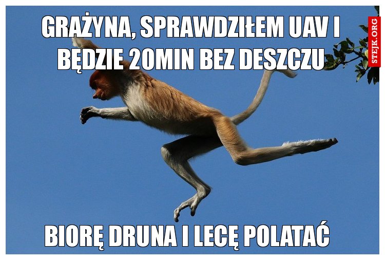 Grażyna, sprawdziłem UAV i będzie 20min bez deszczu