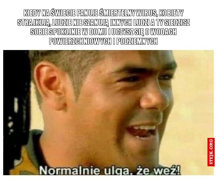 kiedy na świecie panuje śmiertelny wirus, kobiety strajkują, ludzie nie szanują innych ludzi a ty siedzisz sobie spokojnie w domu i uczysz się o wodach powierzchniowych i podziemnych