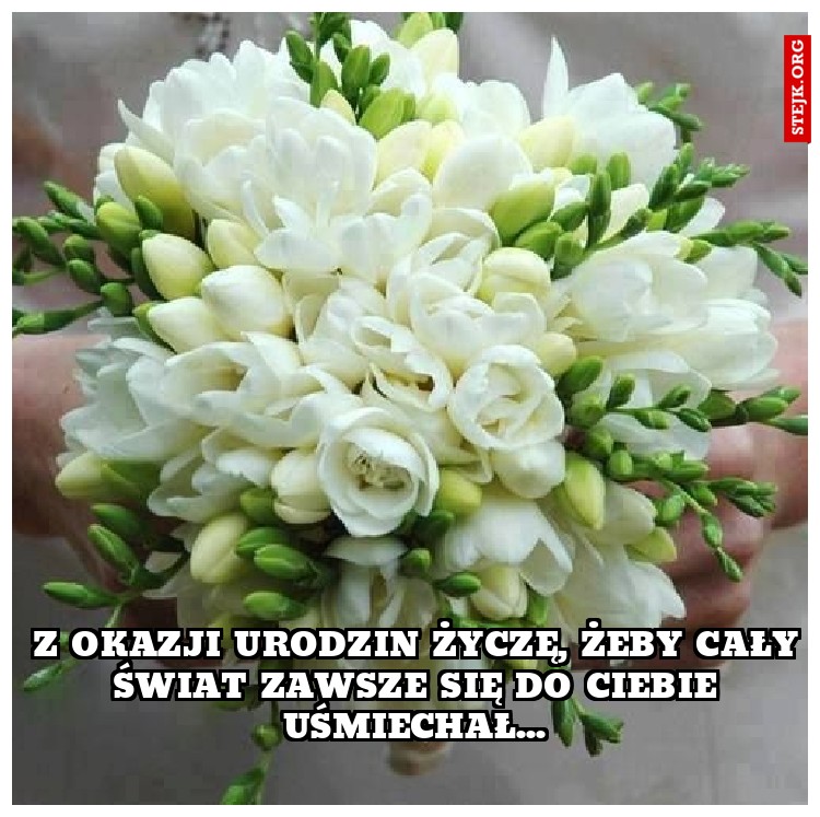 z okazji urodzin życzę, żeby cały świat zawsze się do ciebie uśmiechał...