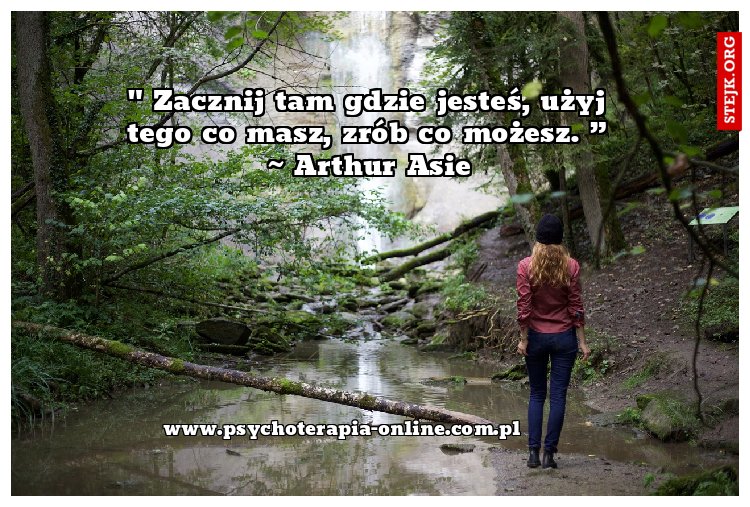 " Zacznij tam gdzie jesteś, użyj tego co masz, zrób co możesz. ” ~ Arthur Asie