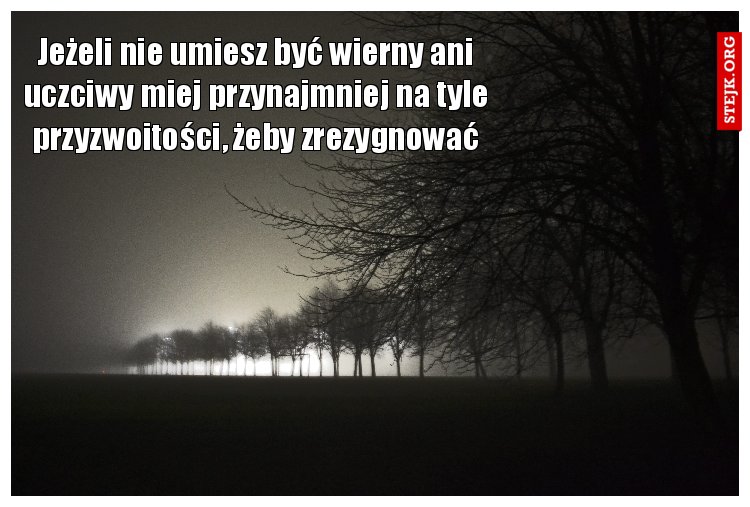 Jeżeli nie umiesz być wierny ani uczciwy miej przynajmniej na tyle przyzwoitości, żeby zrezygnować