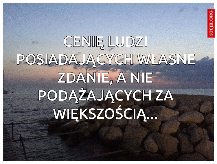 Cenię ludzi posiadających własne zdanie, a nie podążających za większością...