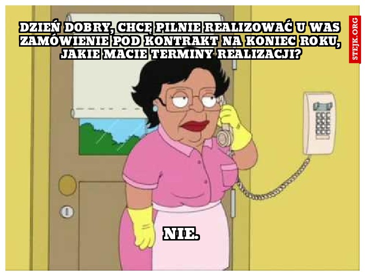 Dzień dobry, chcę pilnie realizować u was zamówienie pod kontrakt na koniec roku, jakie macie terminy realizacji?