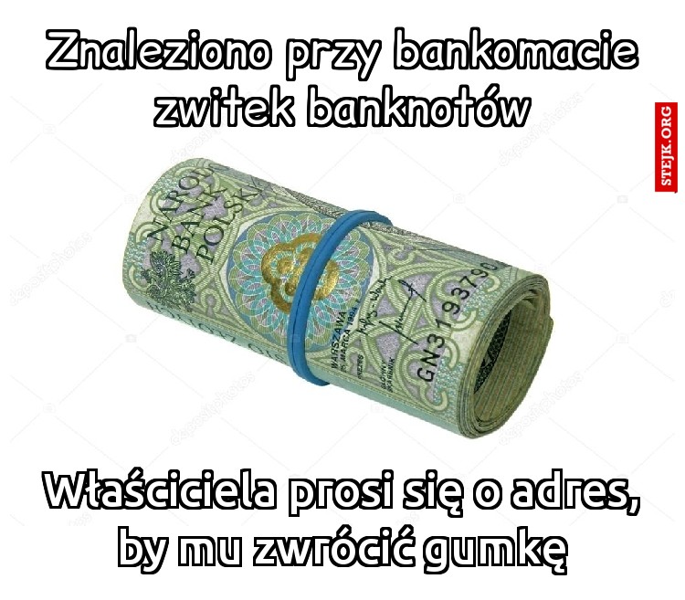 Znaleziono przy bankomacie zwitek banknotów